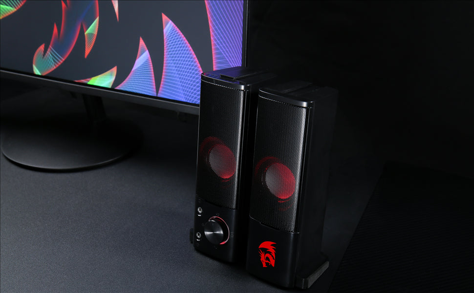 Redragon GS550 PC Gaming Speakers 2.0 Channel Desktop Computer Sound Bar  Quality Bass & Decent Red Backlit