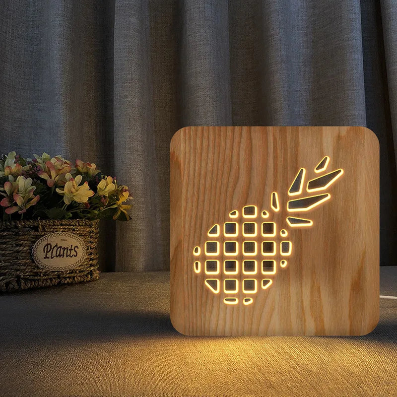 Acecorner LED Wooden Lamp – Lotus, Coconut Tree 3D Night Light