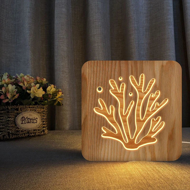 Acecorner LED Wooden Lamp – Lotus, Coconut Tree 3D Night Light