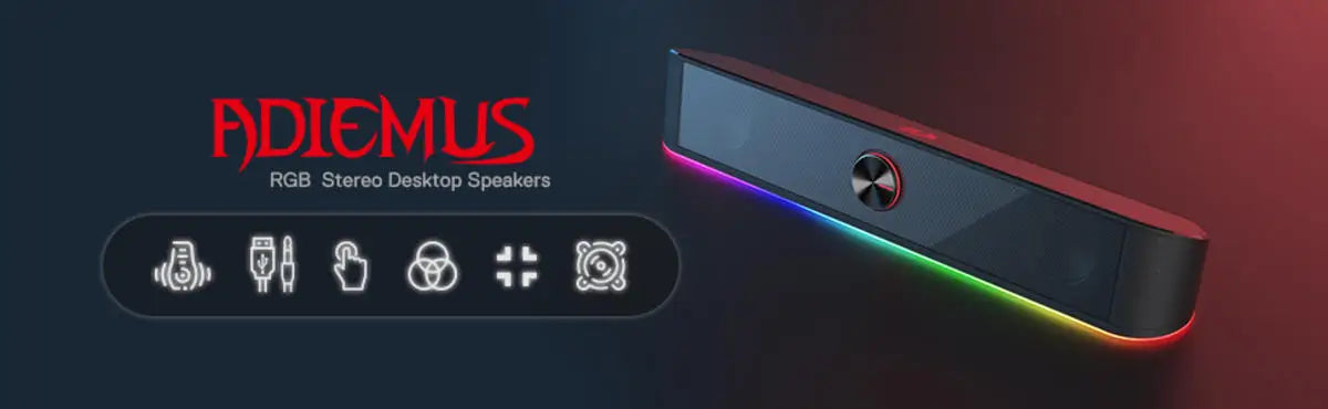 Redragon GS560 Adiemus RGB USB Desktop Soundbar, 2.0 Channel Computer Speaker with Dynamic Lighting Bar Audio-Light Sync/Display