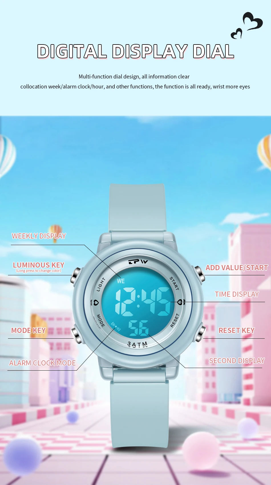 Waterproof Alarm Student Watches Boys Girls Lady Sport Watch Colorful Led Digital Wristwatches