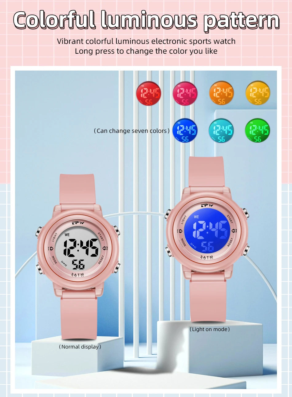 Waterproof Alarm Student Watches Boys Girls Lady Sport Watch Colorful Led Digital Wristwatches