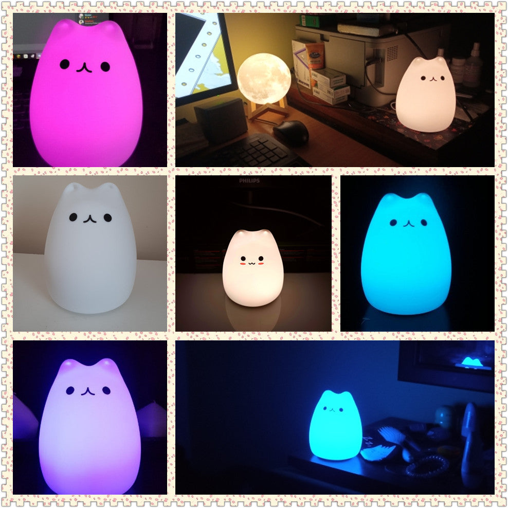 Mini Cat Night Lamp – 7-Color Touch LED Bedside Light