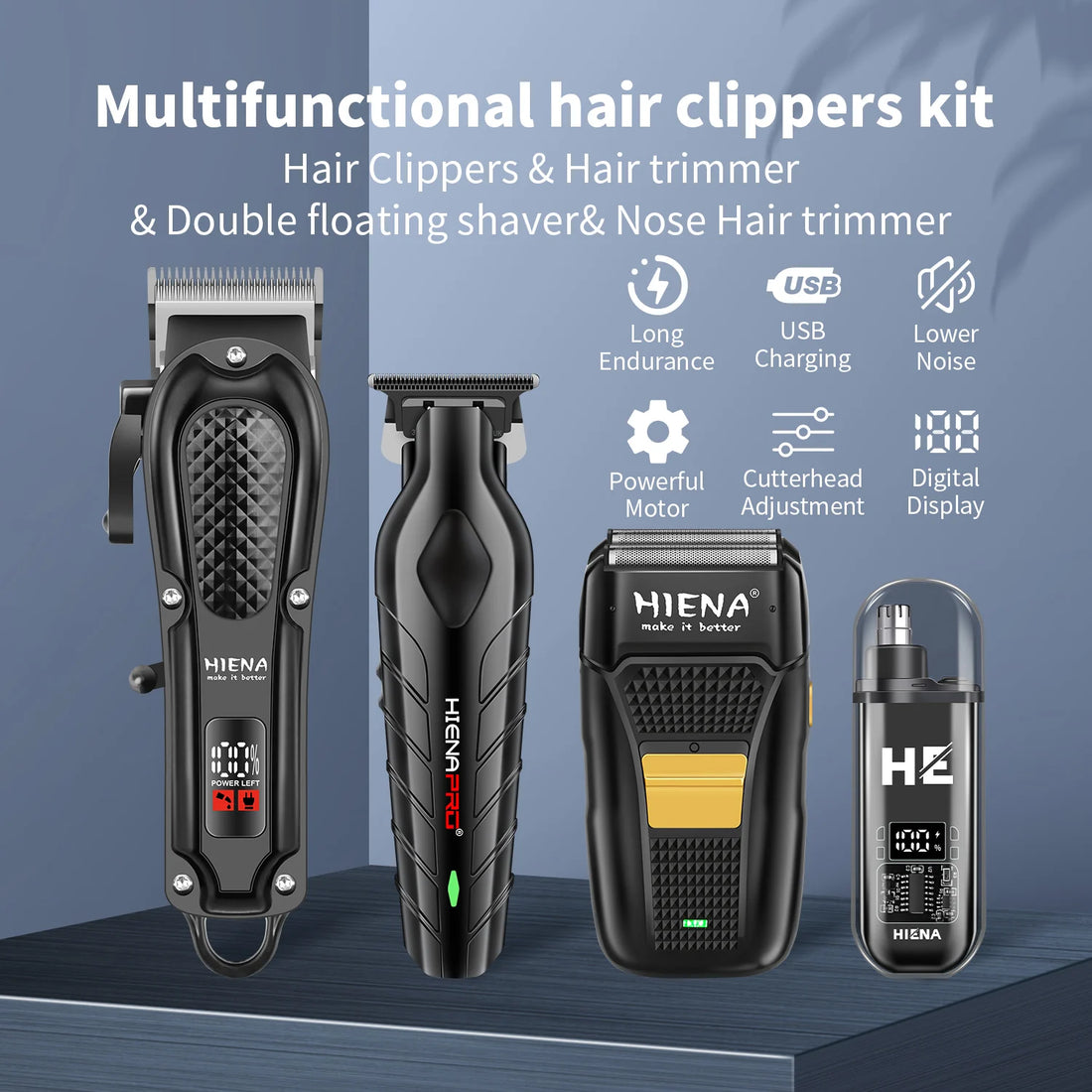 hiena Finish Machine Electric Professional Electric Hair Clippers Beard Clipper Rechargeable Men's Shaver Hair Trimmer Kit