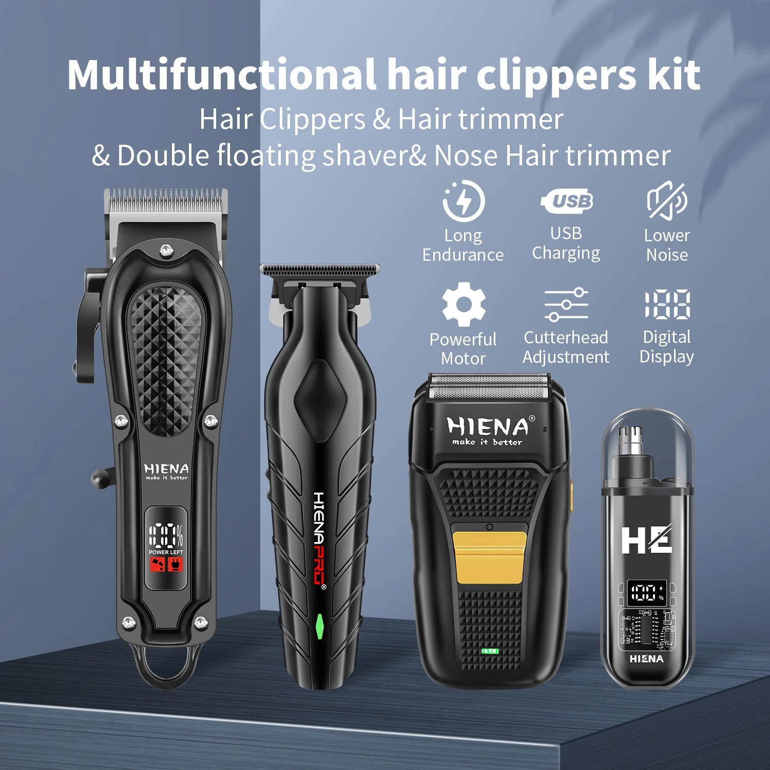 hiena Finish Machine Electric Professional Electric Hair Clippers Beard Clipper Rechargeable Men's Shaver Hair Trimmer Kit