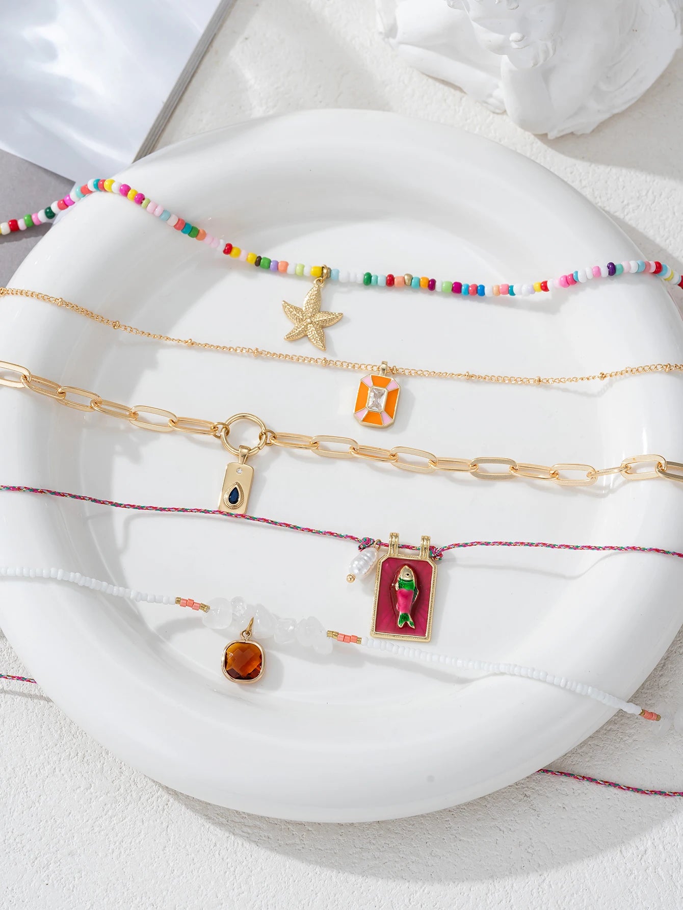 Bohemian Sea Star Pendant Necklace Set – 5PCS Women’s Layered Jewelry