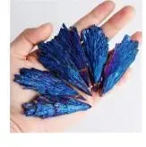 Blue Tourmaline Peacock Feather Crystal Healing Stone Electroplated Black Tourmaline Reiki Mineral Specimen DIY Tourmaline