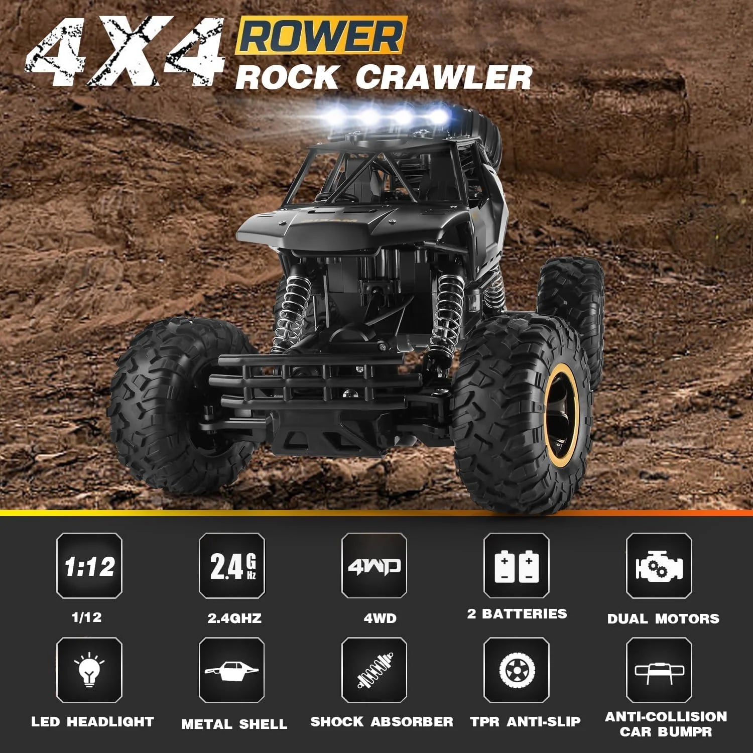 4WD 1:12/16 Scale All Terrain RC Car 20KM/H High Speed Electric Vehicle Remote Control Off-Road Truck LED HeadLight Gifts Adults
