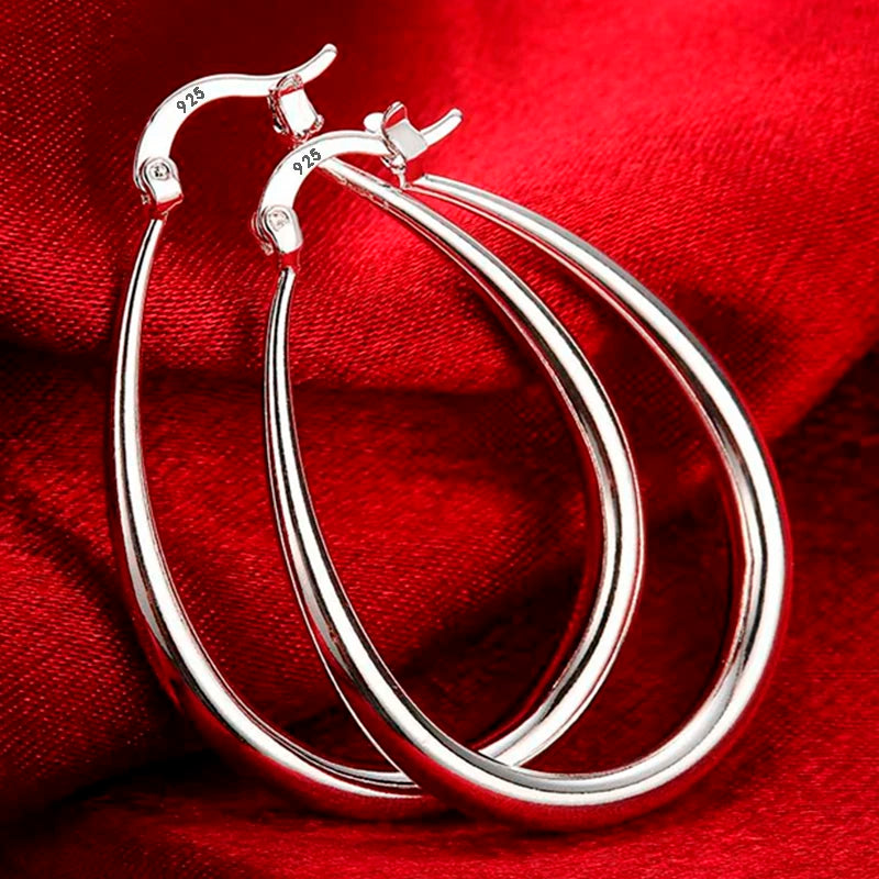 925 Sterling Silver Big Hoop Earrings – 41mm Circle for Women