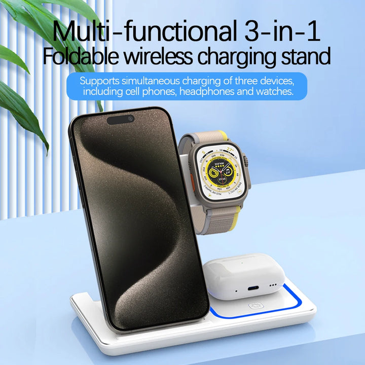 30W 3-in-1 Foldable Fast Wireless Charger Stand