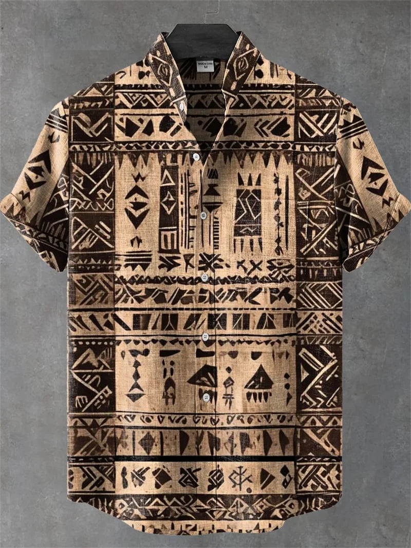 New Men's Comfortable Linen Short Sleeve Shirt High Quality Costume Art Print Cartoon Cat Pattern New Series