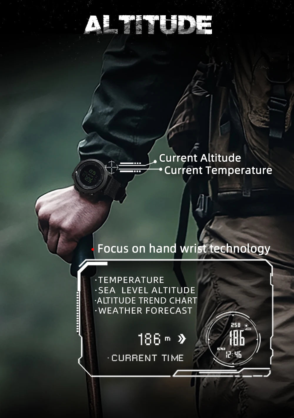 NORTH EDGE APACHE-46 Men Digital Watch Outdoor Sports Running Swimming Outdoor Sport Watches Altimeter Barometer Compass WR50M