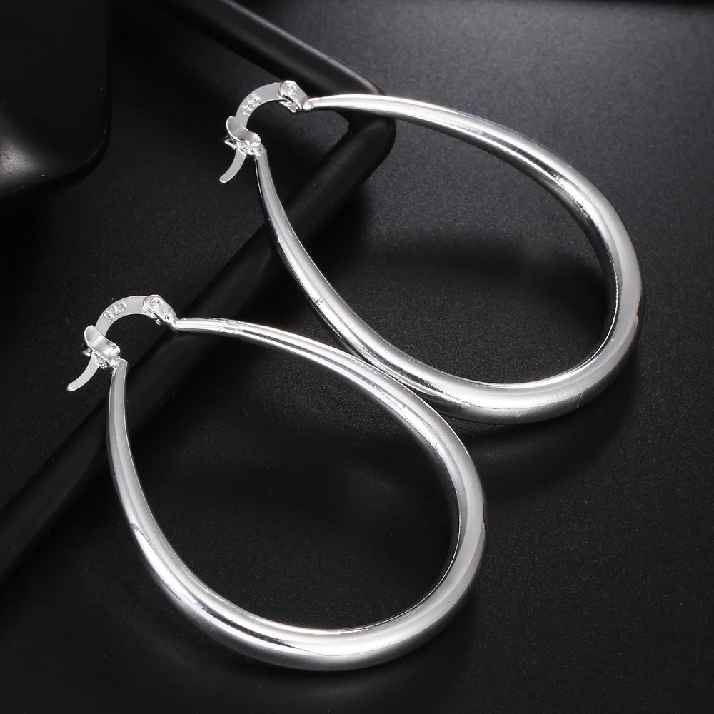 925 Sterling Silver Big Hoop Earrings – 41mm Circle for Women