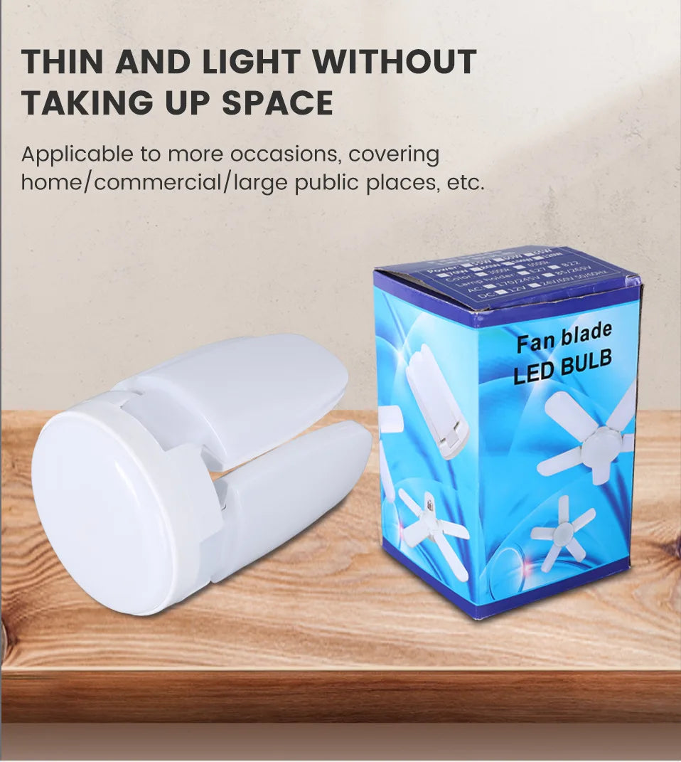 E27 Fan Shape Foldable 28W LED Bulb AC220V/110V Deformation for Home Ceiling Lights Warehouse and Garage White Light 6500K Bulb