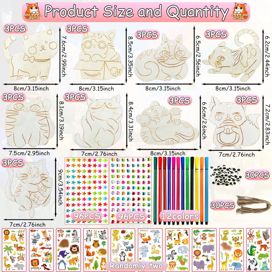290PCS Wooden Cat Painting Kit – DIY Handcraft & Decoration Set