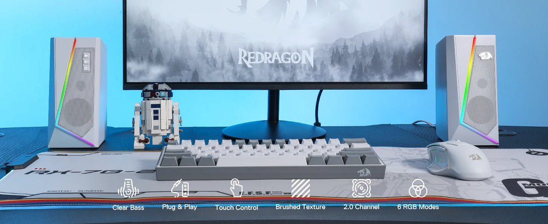 Redragon GS520 RGB Desktop Speakers, 2.0 Channel PC Stereo Speaker with 6 Colorful LED Modes, Enhanced Sound, White/Pink