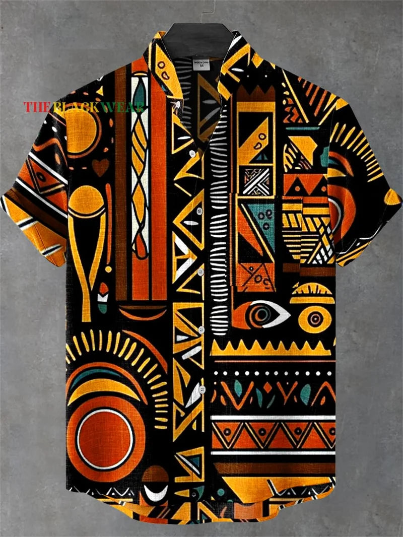 New Men's Comfortable Linen Short Sleeve Shirt High Quality Costume Art Print Cartoon Cat Pattern New Series