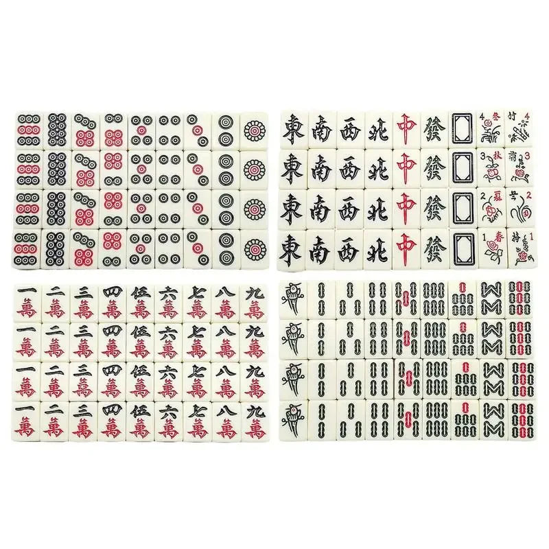 Chinese Mahjong Set – 144 Mini Engraved Tiles for Family Game Play
