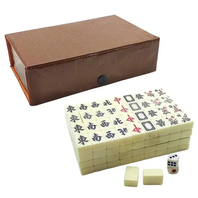 Chinese Mahjong Set – 144 Mini Engraved Tiles for Family Game Play