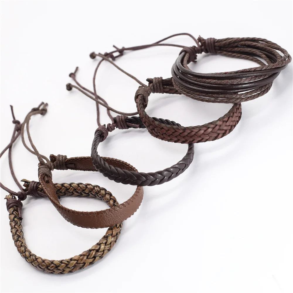 10PCS Black Woven Leather Bracelets – Handmade Unisex Bangles
