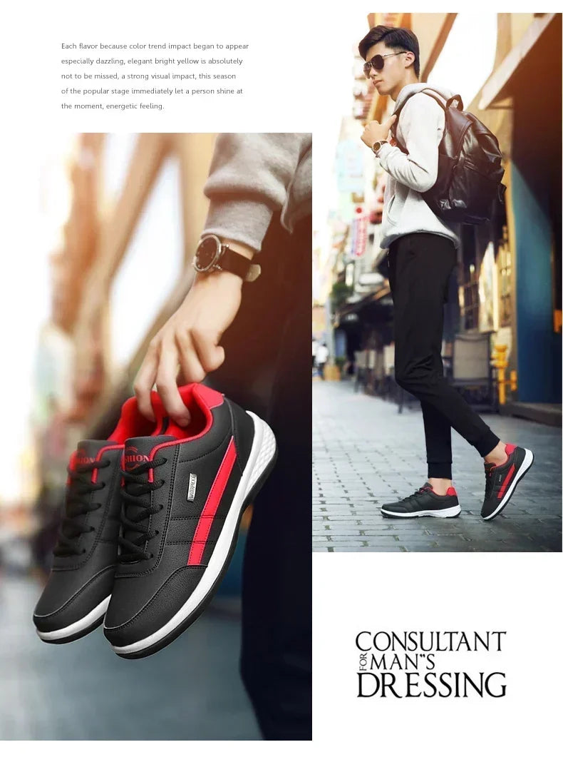 Shoes for Lace Up Footwear Vulcanized Men Leather Sneaker Waterproof Casual Comfortable Men's Sneaker Man Shoe Masculino