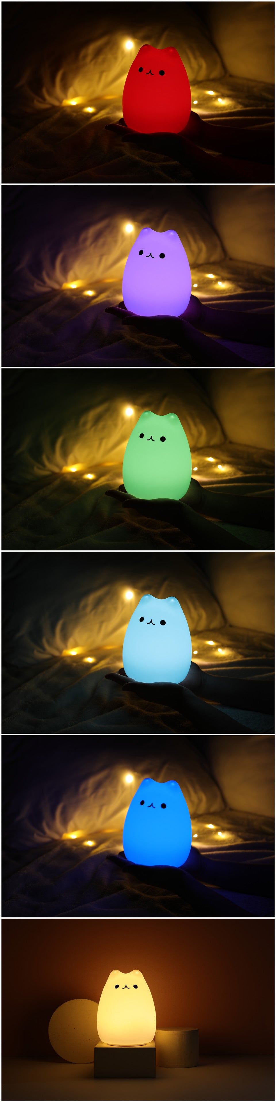 Mini Cat Night Lamp – 7-Color Touch LED Bedside Light