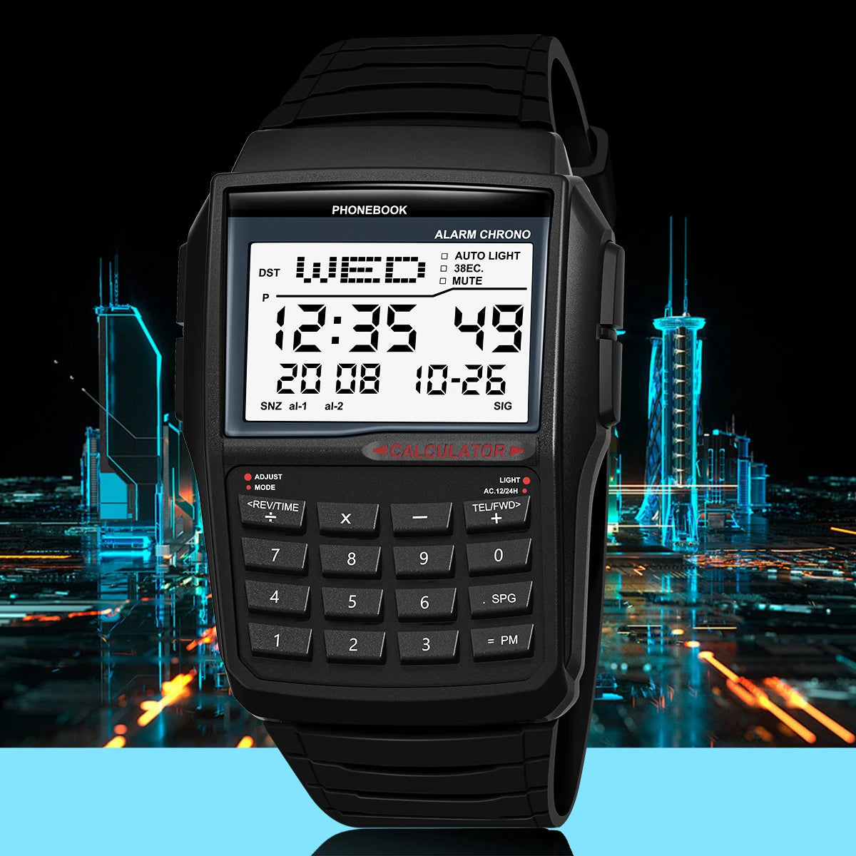 Multifunctional Men's Calculator Watch Fashion Luxury LED Electronic Watch Digital Sports Waterproof Watch Computer Style