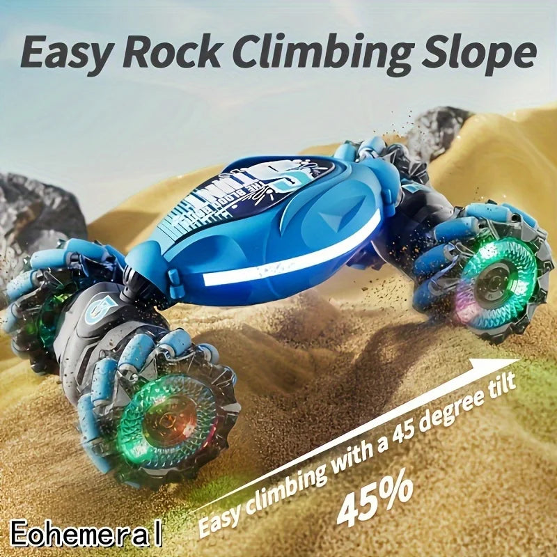 4WD RC Drift Car With Music Led Lights 2.4G Gesture Radio Remote Control Spray Stunt Car 360° Rotating Climbing Car Toys Gift