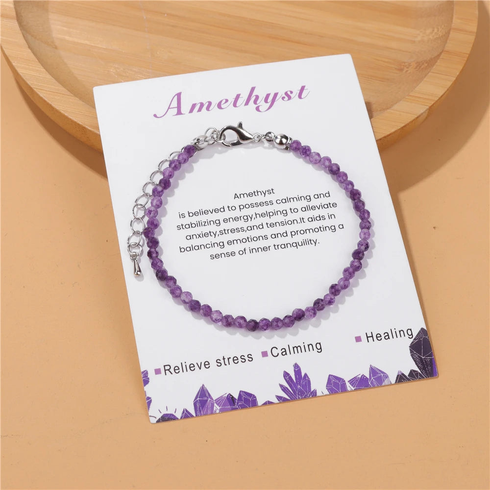 3mm Natural Faceted Stone Bracelet – Amethyst & Quartz Reiki Jewelry