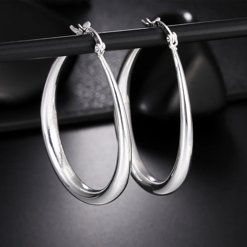 925 Sterling Silver Big Hoop Earrings – 41mm Circle for Women