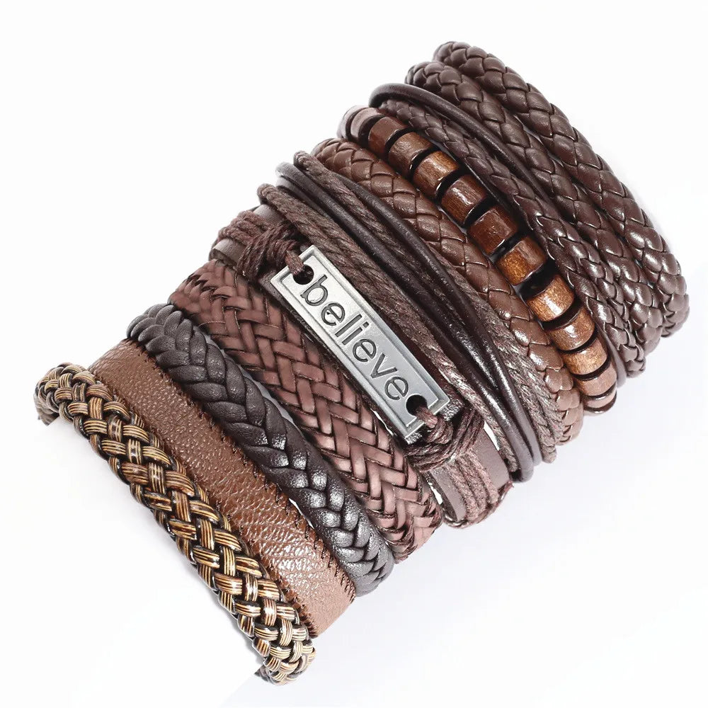10PCS Black Woven Leather Bracelets – Handmade Unisex Bangles