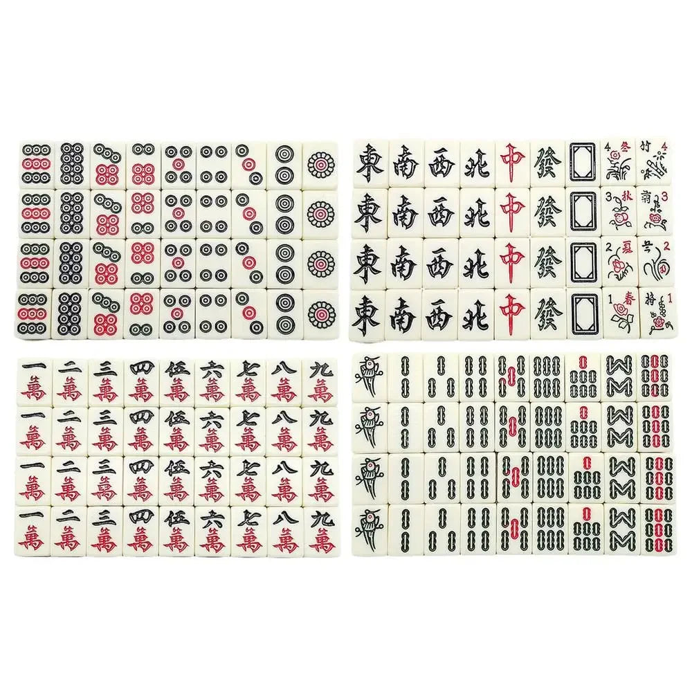 Chinese Mahjong Set – 144 Mini Engraved Tiles for Family Game Play
