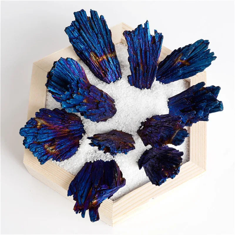 Blue Tourmaline Peacock Feather Crystal Healing Stone Electroplated Black Tourmaline Reiki Mineral Specimen DIY Tourmaline