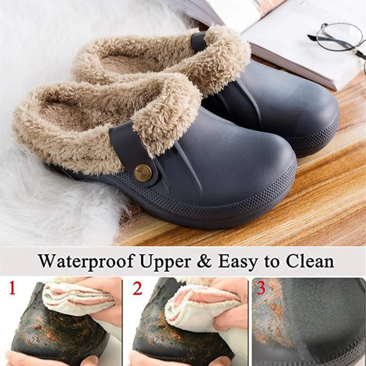 Asgard Winter Fur Furry Slippers For Men Outdoor Fashion Waterproof Plush Cotton Slippers Indoor Warm Cozy Non-slip Home Shoes