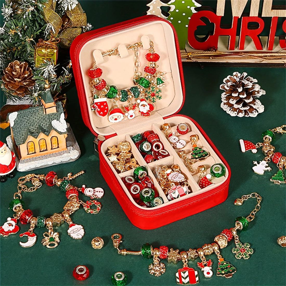 Christmas Charm Bracelet Making Kit – DIY Jewelry Gift Set
