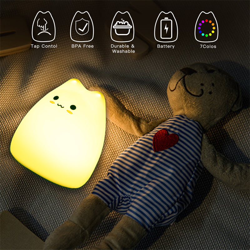 Mini Cat Night Lamp – 7-Color Touch LED Bedside Light