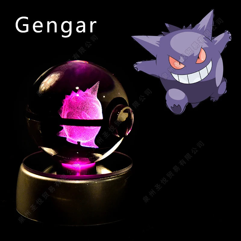 3D Pokémon Crystal Ball Lamp – Pikachu, Gengar & Mewtwo Night Light