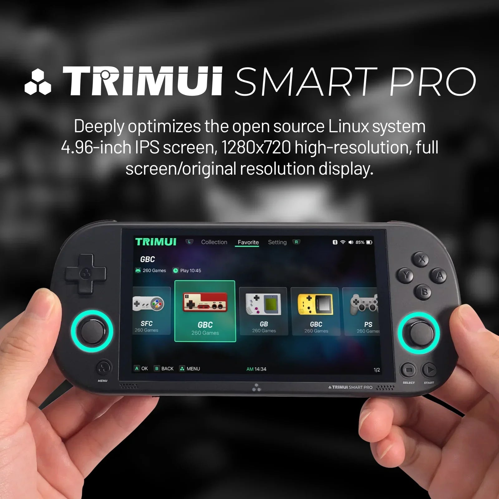 Trimui Smart Pro Handheld Console – 4.96" IPS, RGB Lighting