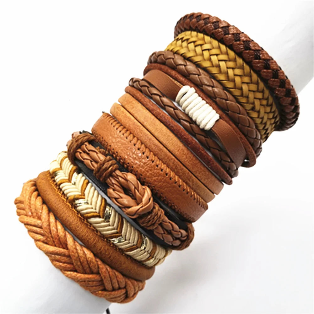 10PCS Black Woven Leather Bracelets – Handmade Unisex Bangles
