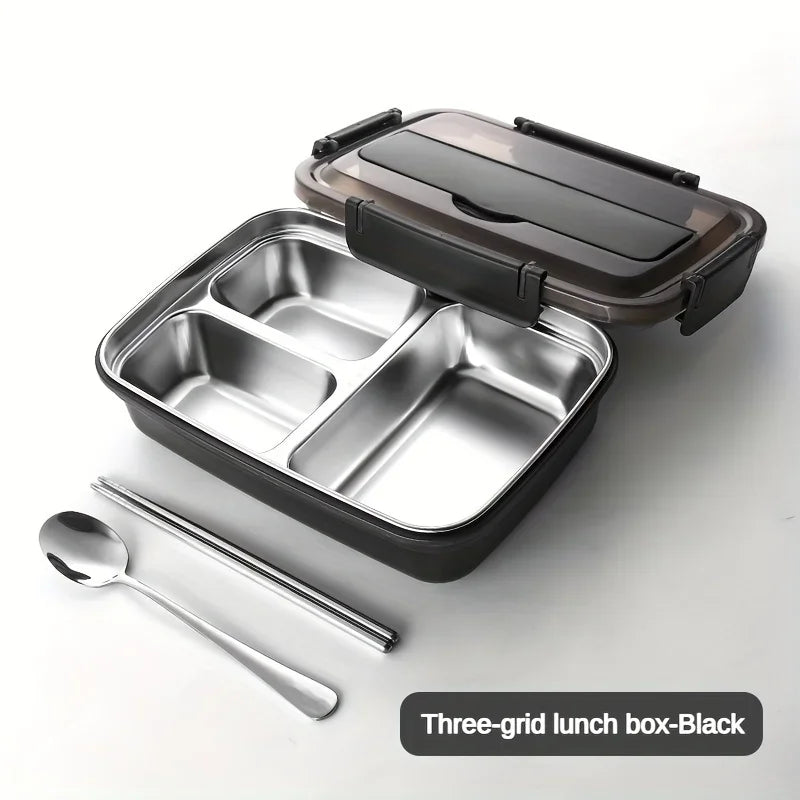 Stainless Steel Leak-Proof Lunch Box – 3/4 Compartment Bento for School & Office