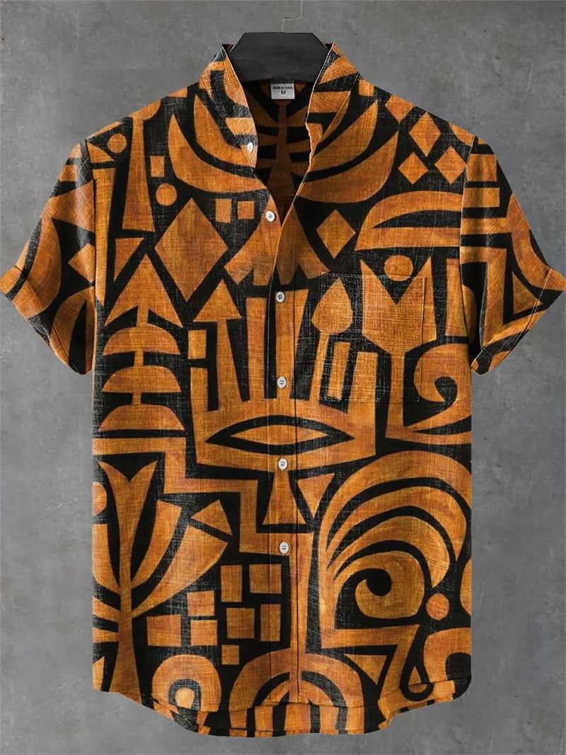 New Men's Comfortable Linen Short Sleeve Shirt High Quality Costume Art Print Cartoon Cat Pattern New Series