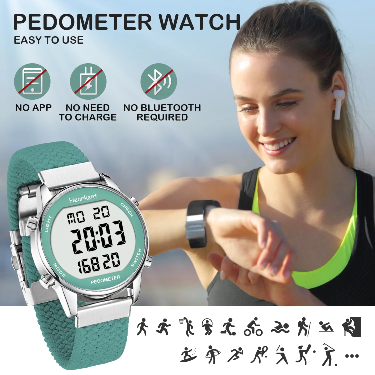 Hearkent Pedometer Sport Watches Step Counter Watch Women Digital Watches Calories Mile Stopwatch Countdown for Walking Tracker