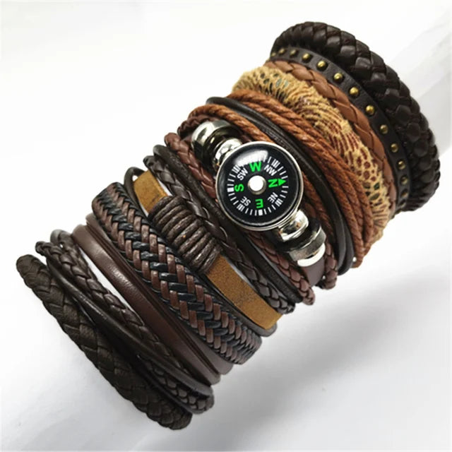 10PCS Black Woven Leather Bracelets – Handmade Unisex Bangles