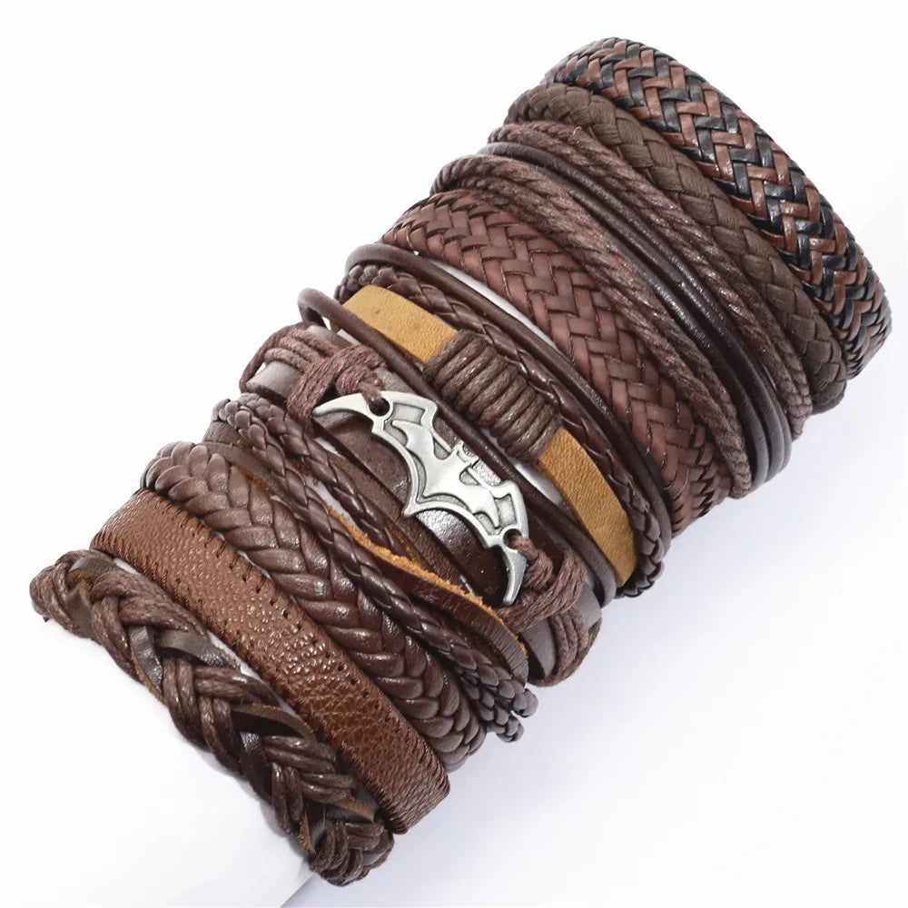 10PCS Black Woven Leather Bracelets – Handmade Unisex Bangles