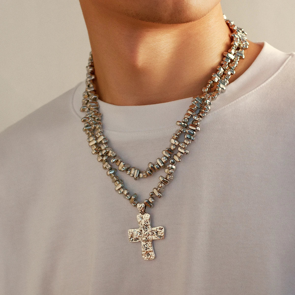 Ingemark 2PC Irregular CCB Bead Chain – Goth Cross Pendant Choker