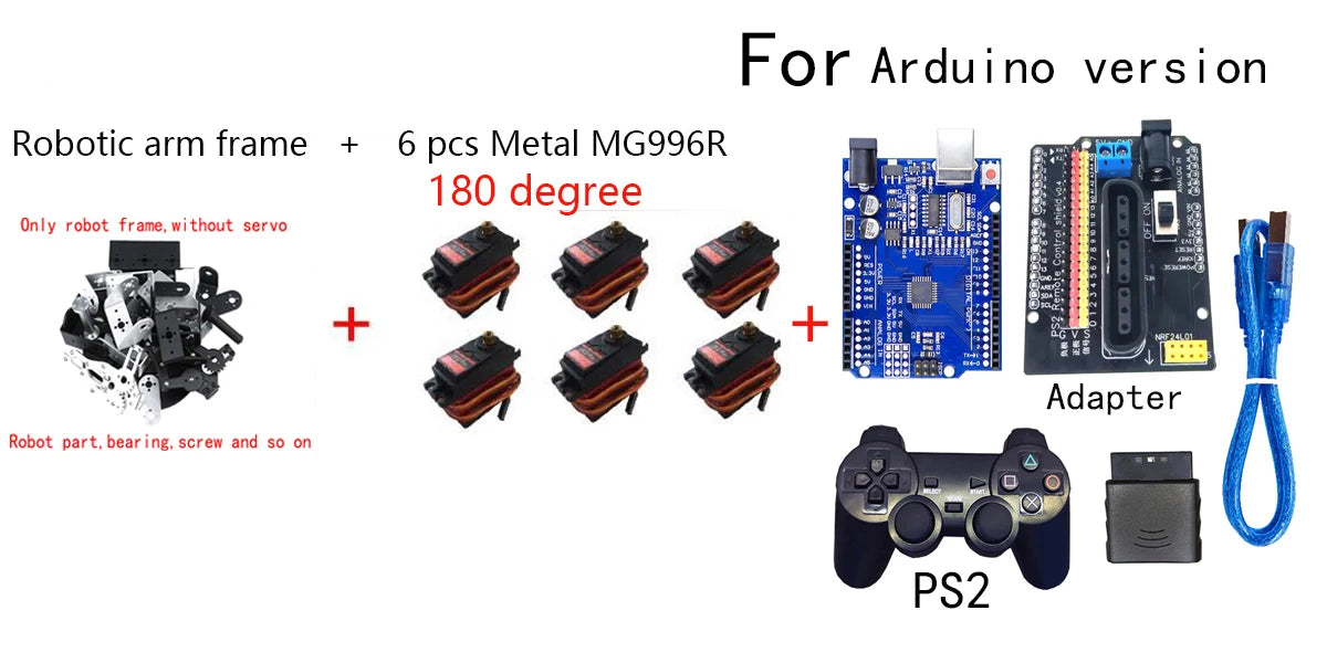 360 Degrees 6 DOF Robot Metal Alloy Mechanical Arm Claw Kit MG996R for Arduino Robotics Kit Educational Ps2 Programmable Toys