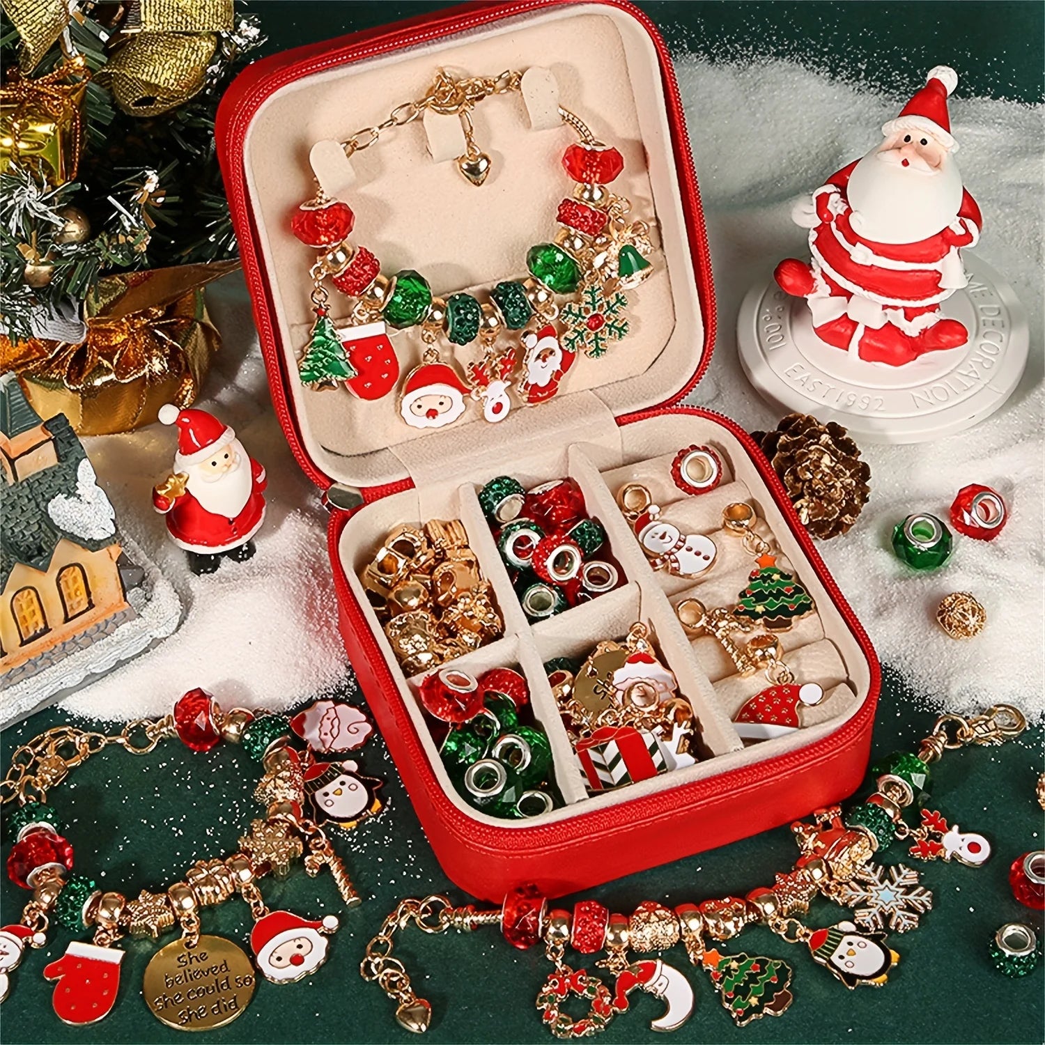 Christmas Charm Bracelet Making Kit – DIY Jewelry Gift Set