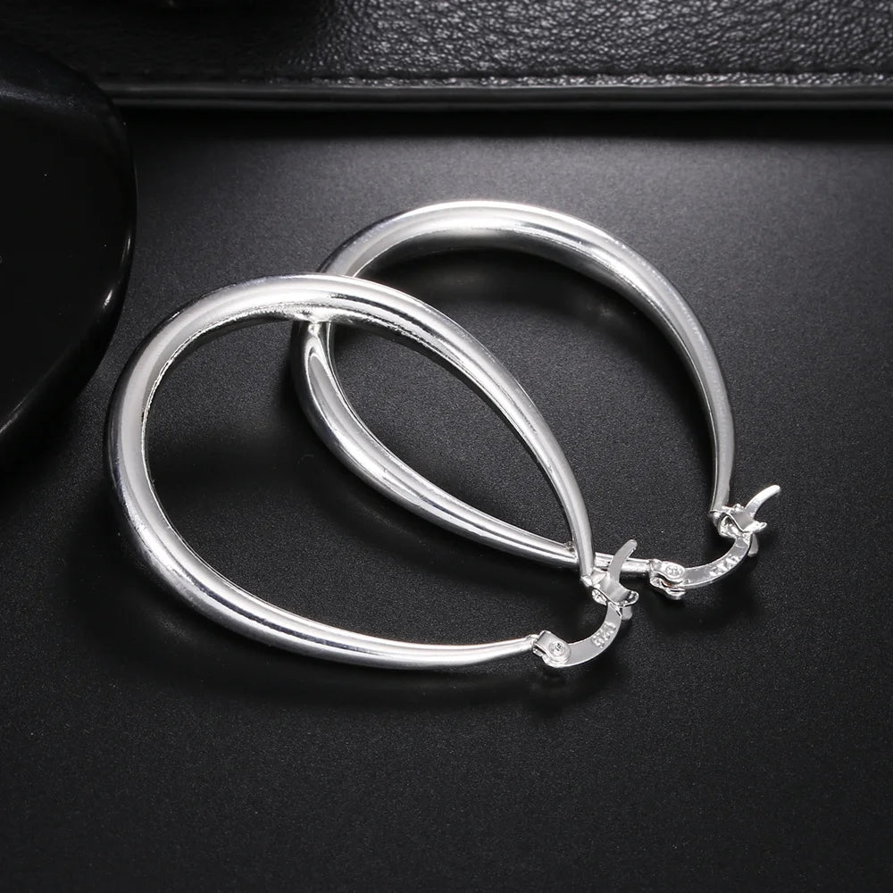 925 Sterling Silver Big Hoop Earrings – 41mm Circle for Women