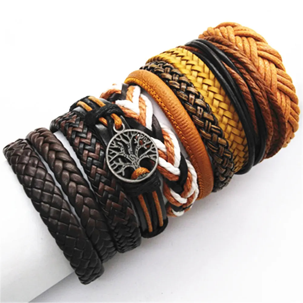 10PCS Black Woven Leather Bracelets – Handmade Unisex Bangles