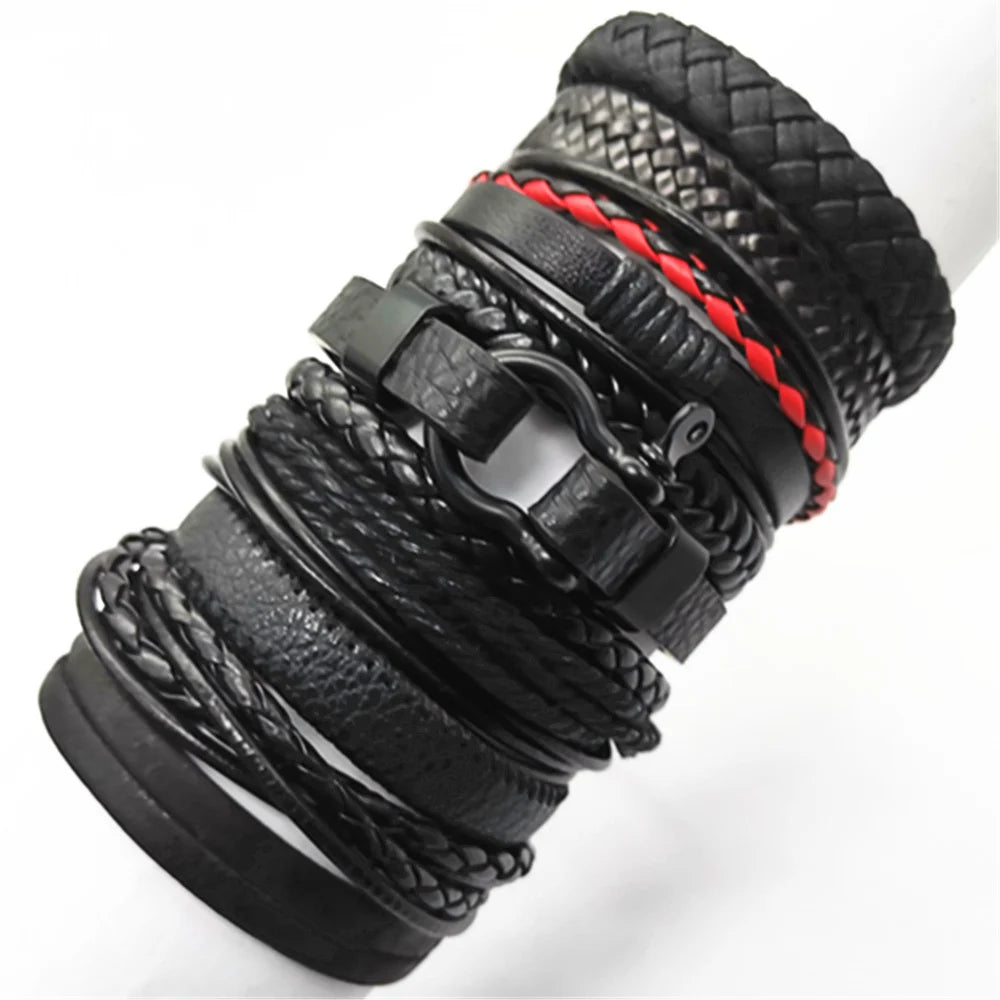 10PCS Black Woven Leather Bracelets – Handmade Unisex Bangles